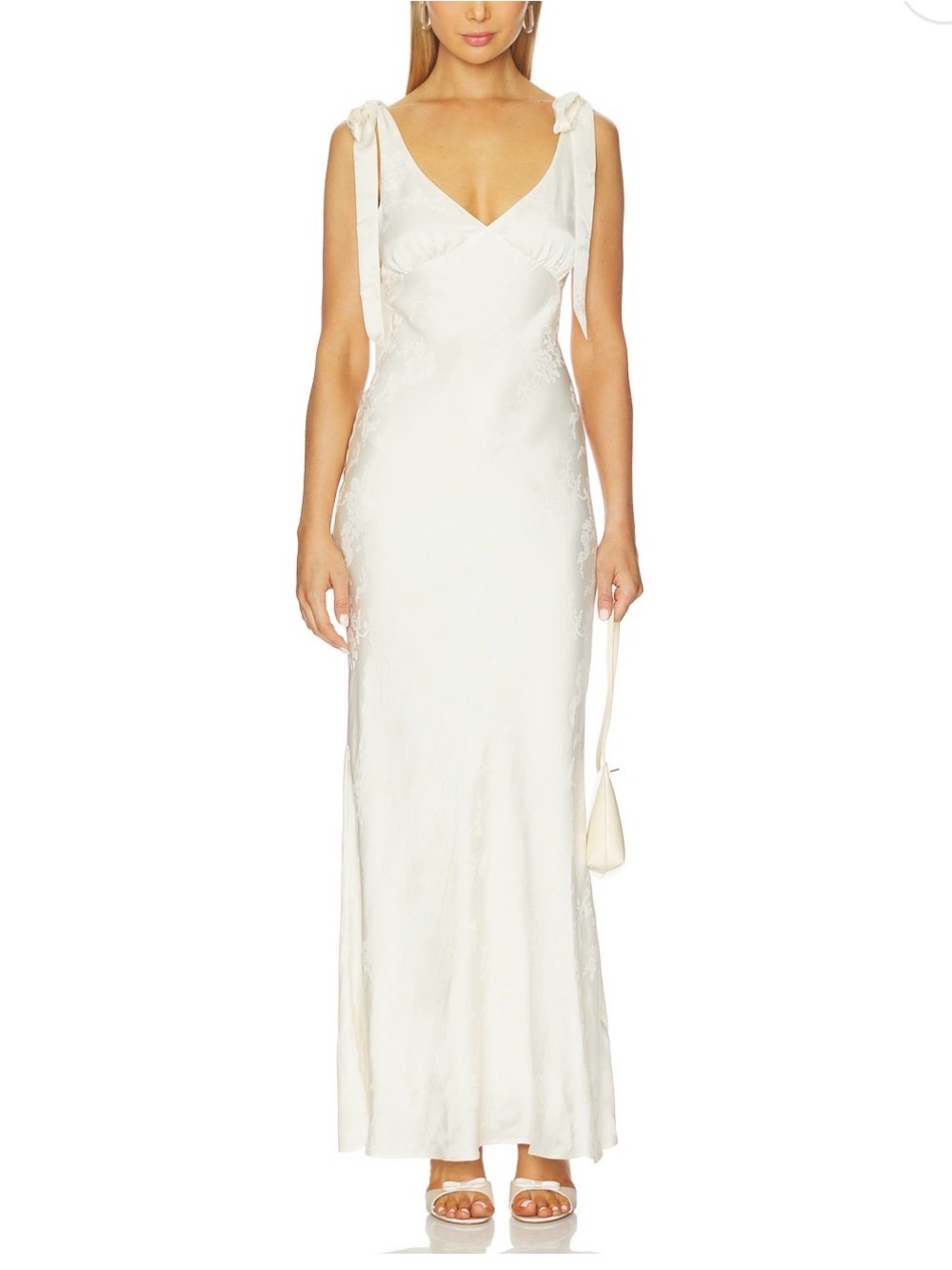 Stone Cold Fox White Satin V-Neck Tie-Shoulder Wedding Dress